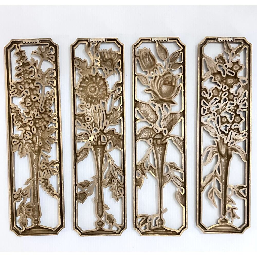 Vintage Gold Floral Wall Hanging Panels Set Of 4 Regency MCM Art- 17 In -Burwood - Picture 5 of 6